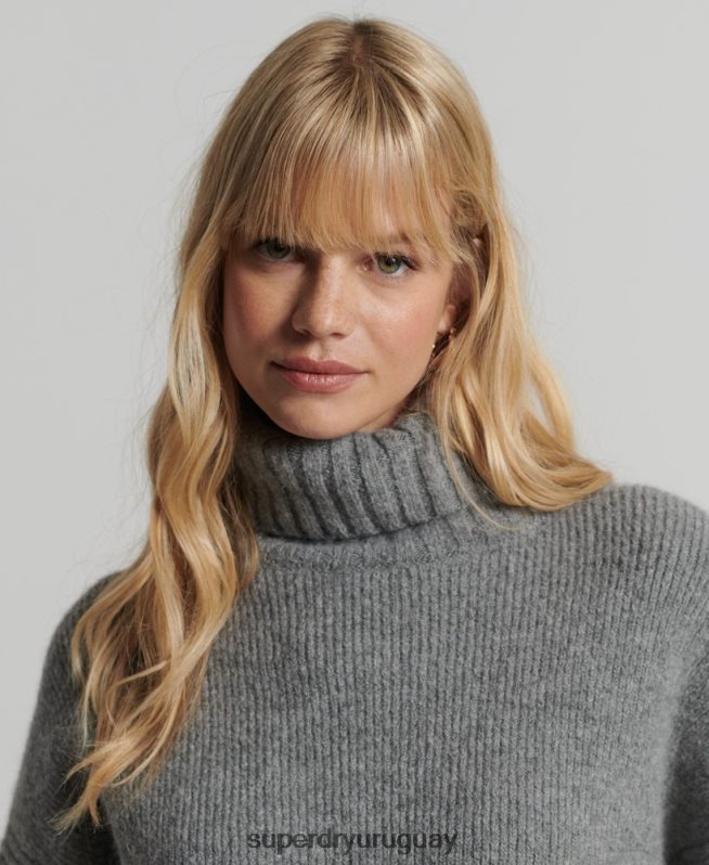 uy Superdry mujer suéter grueso con cuello vuelto de Studios gris claro DT2N8Z4014 ropa