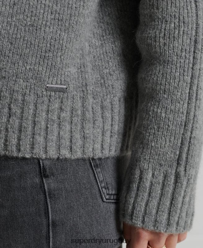 uy Superdry mujer suéter grueso con cuello vuelto de Studios gris claro DT2N8Z4014 ropa