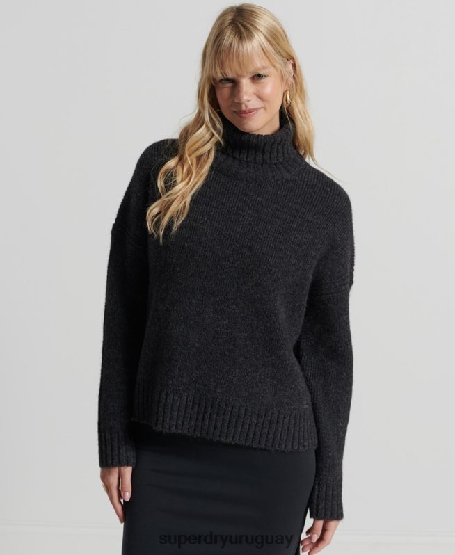 uy Superdry mujer suéter grueso con cuello vuelto de Studios gris oscuro DT2N8Z4006 ropa