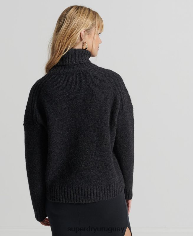 uy Superdry mujer suéter grueso con cuello vuelto de Studios gris oscuro DT2N8Z4006 ropa