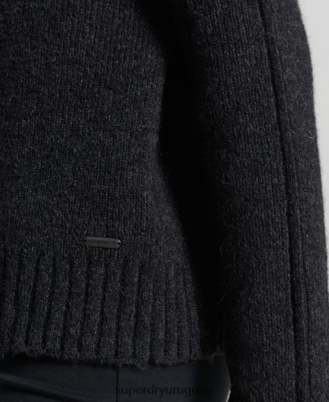 uy Superdry mujer suéter grueso con cuello vuelto de Studios gris oscuro DT2N8Z4006 ropa
