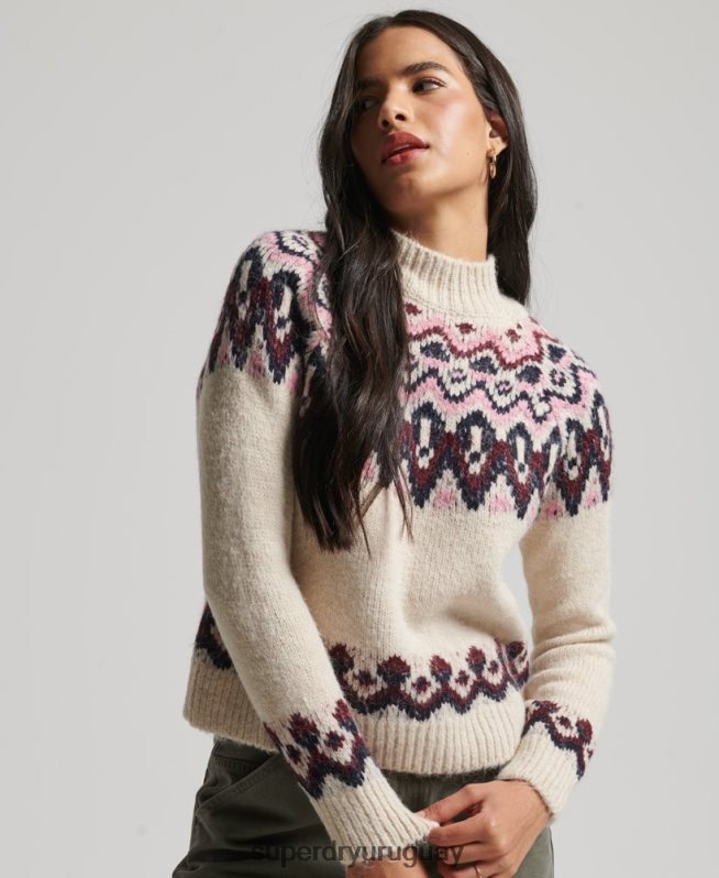 uy Superdry mujer suéter holgado con diseño de cachemira blanco DT2N8Z3983 ropa