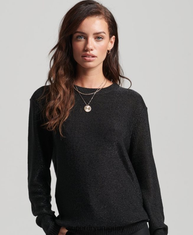 uy Superdry mujer suéter metalizado con cuello redondo negro DT2N8Z4027 ropa