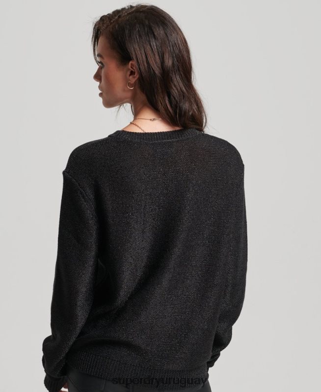 uy Superdry mujer suéter metalizado con cuello redondo negro DT2N8Z4027 ropa