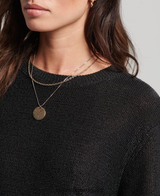 uy Superdry mujer suéter metalizado con cuello redondo negro DT2N8Z4027 ropa