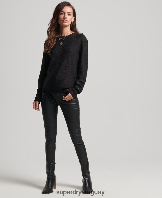uy Superdry mujer suéter metalizado con cuello redondo negro DT2N8Z4027 ropa