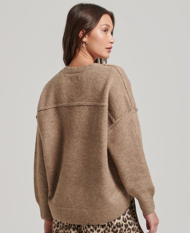 uy Superdry mujer suéter oversize con cuello en V beige DT2N8Z3958 ropa