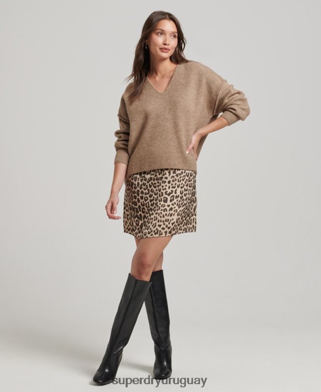 uy Superdry mujer suéter oversize con cuello en V beige DT2N8Z3958 ropa