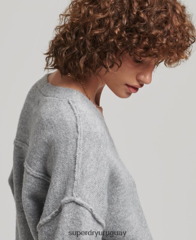 uy Superdry mujer suéter oversize con cuello en V gris claro DT2N8Z3990 ropa