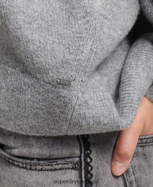 uy Superdry mujer suéter oversize con cuello en V gris claro DT2N8Z3990 ropa
