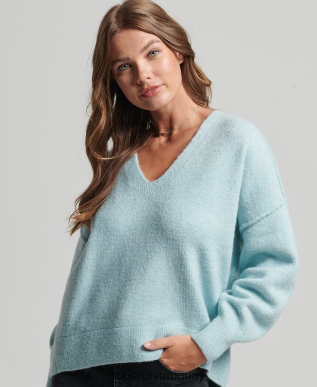 uy Superdry mujer suéter oversize con cuello en V gris oscuro DT2N8Z3975 ropa