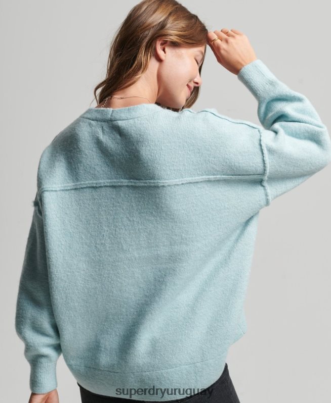 uy Superdry mujer suéter oversize con cuello en V gris oscuro DT2N8Z3975 ropa