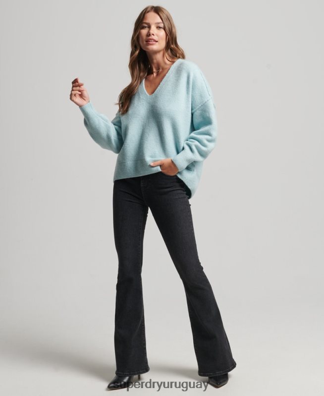uy Superdry mujer suéter oversize con cuello en V gris oscuro DT2N8Z3975 ropa