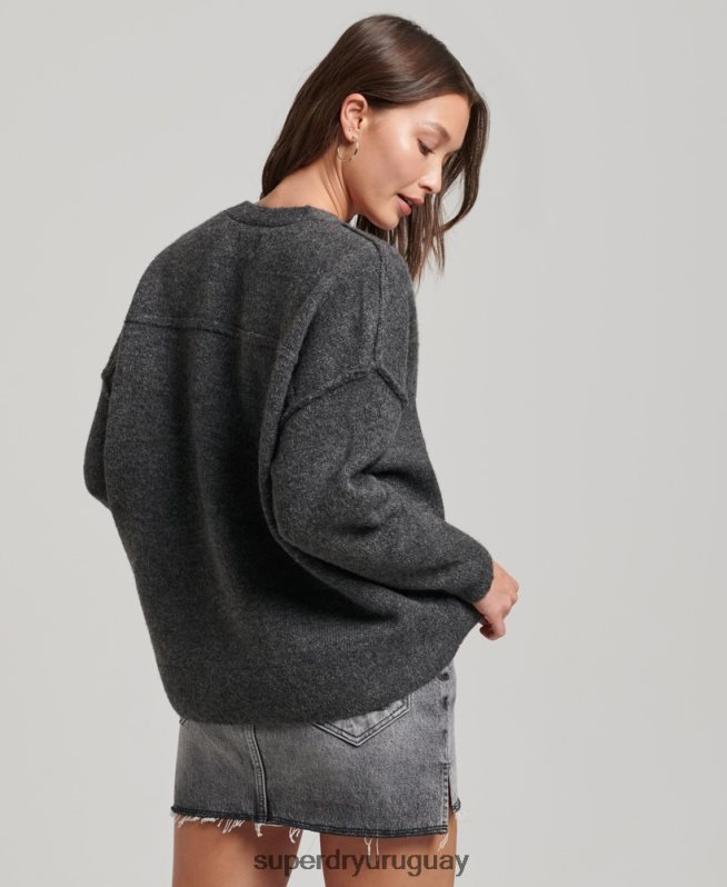 uy Superdry mujer suéter oversize con cuello en V gris oscuro DT2N8Z3982 ropa