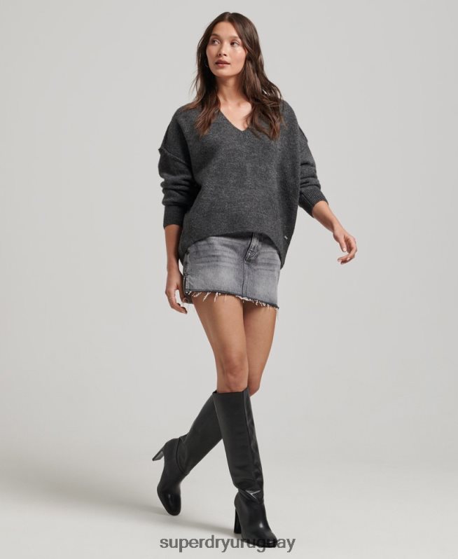 uy Superdry mujer suéter oversize con cuello en V gris oscuro DT2N8Z3982 ropa