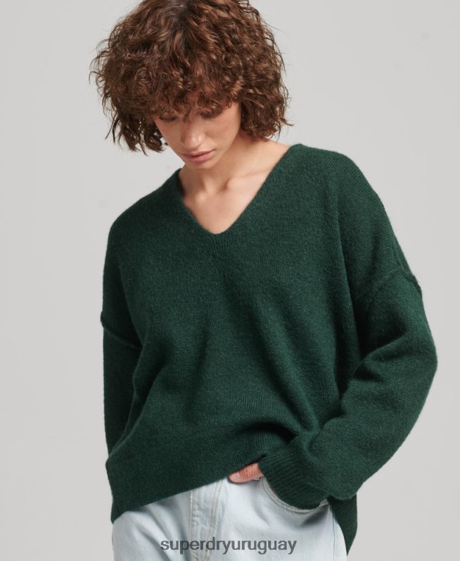 uy Superdry mujer suéter oversize con cuello en V verde DT2N8Z3961 ropa