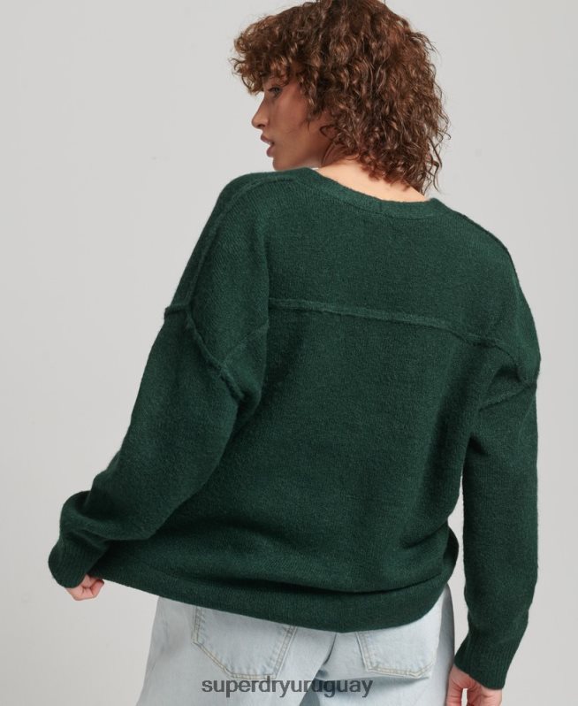 uy Superdry mujer suéter oversize con cuello en V verde DT2N8Z3961 ropa