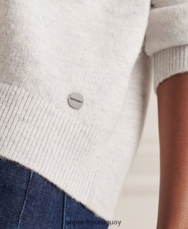 uy Superdry mujer suéter tejido con cuello en V holgado de Studios gris claro DT2N8Z4033 ropa
