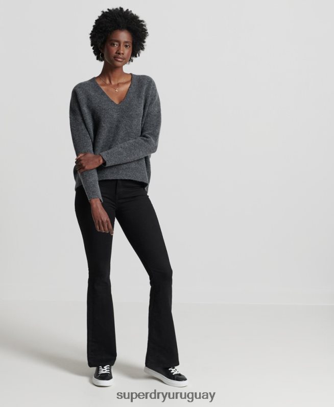 uy Superdry mujer suéter tejido con cuello en V holgado de Studios gris oscuro DT2N8Z3992 ropa