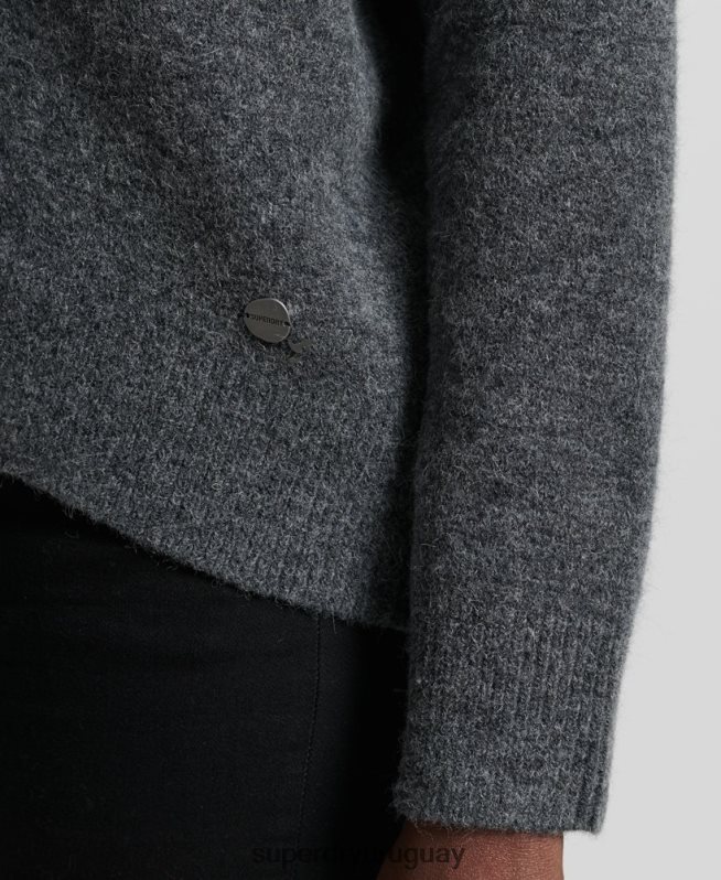 uy Superdry mujer suéter tejido con cuello en V holgado de Studios gris oscuro DT2N8Z3992 ropa