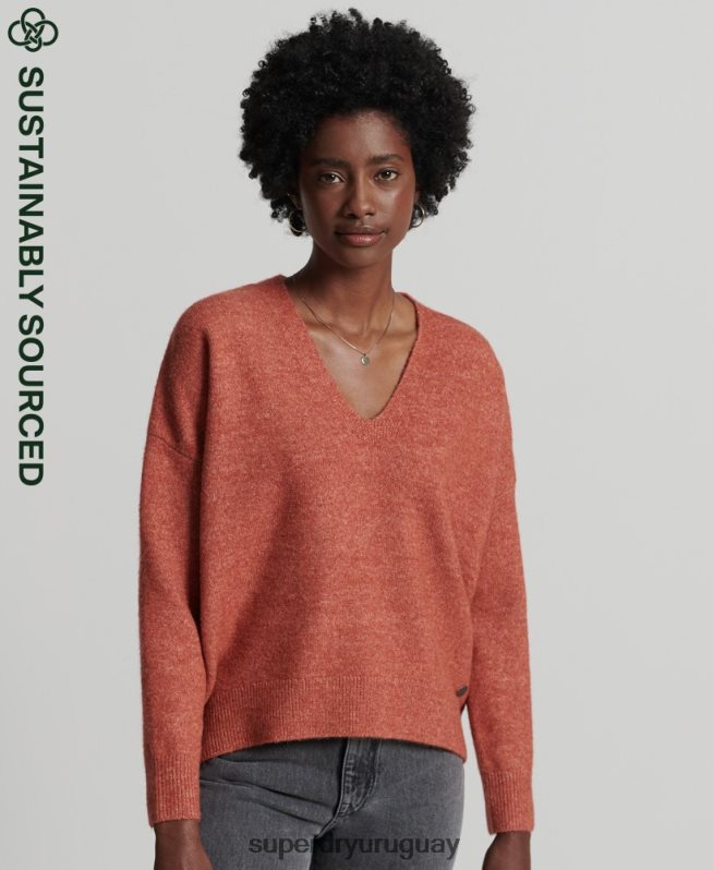 uy Superdry mujer suéter tejido con cuello en V holgado de Studios naranja DT2N8Z3984 ropa