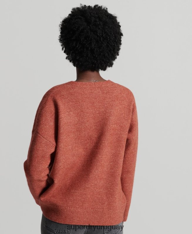 uy Superdry mujer suéter tejido con cuello en V holgado de Studios naranja DT2N8Z3984 ropa