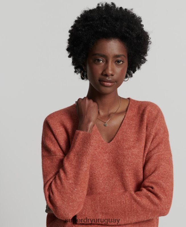 uy Superdry mujer suéter tejido con cuello en V holgado de Studios naranja DT2N8Z3984 ropa