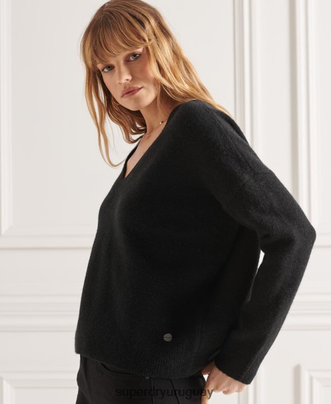 uy Superdry mujer suéter tejido con cuello en V holgado de Studios negro DT2N8Z4015 ropa