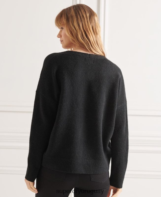 uy Superdry mujer suéter tejido con cuello en V holgado de Studios negro DT2N8Z4015 ropa