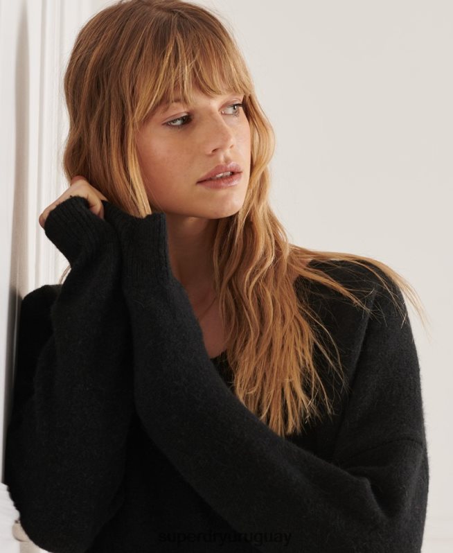 uy Superdry mujer suéter tejido con cuello en V holgado de Studios negro DT2N8Z4015 ropa