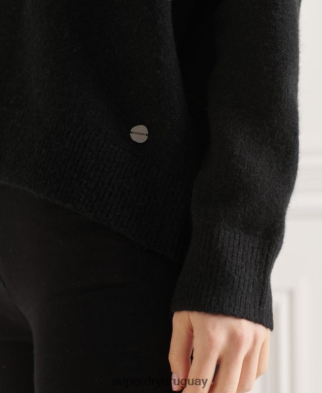 uy Superdry mujer suéter tejido con cuello en V holgado de Studios negro DT2N8Z4015 ropa