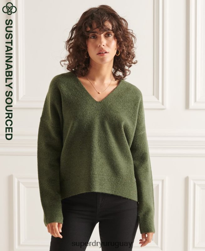 uy Superdry mujer suéter tejido con cuello en V holgado de Studios verde DT2N8Z4013 ropa
