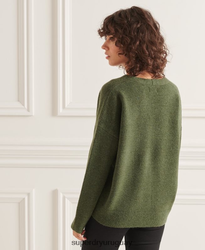uy Superdry mujer suéter tejido con cuello en V holgado de Studios verde DT2N8Z4013 ropa