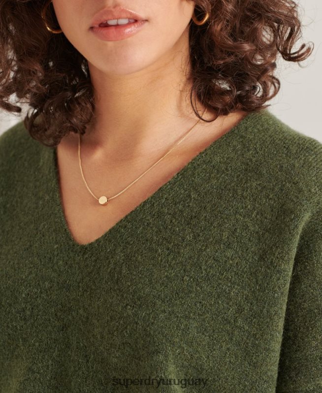 uy Superdry mujer suéter tejido con cuello en V holgado de Studios verde DT2N8Z4013 ropa