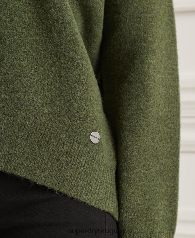 uy Superdry mujer suéter tejido con cuello en V holgado de Studios verde DT2N8Z4013 ropa