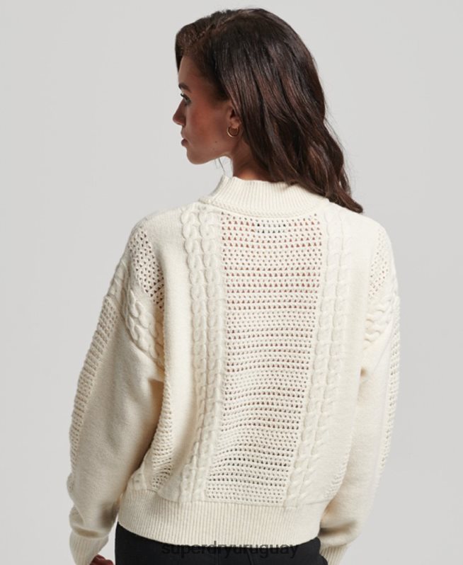 uy Superdry mujer suéter tejido con cuello redondo blanco DT2N8Z6535 ropa