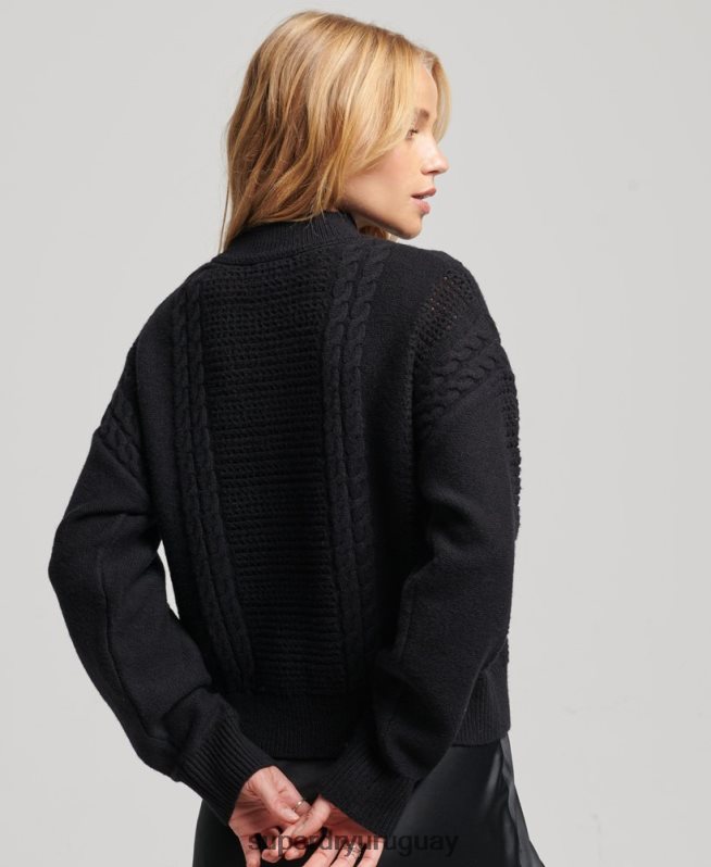 uy Superdry mujer suéter tejido con cuello redondo negro DT2N8Z6529 ropa