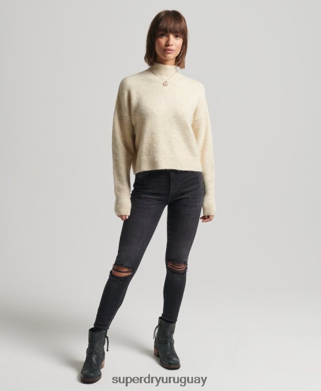 uy Superdry mujer suéter vintage esencial con cuello alzado crema DT2N8Z6592 ropa
