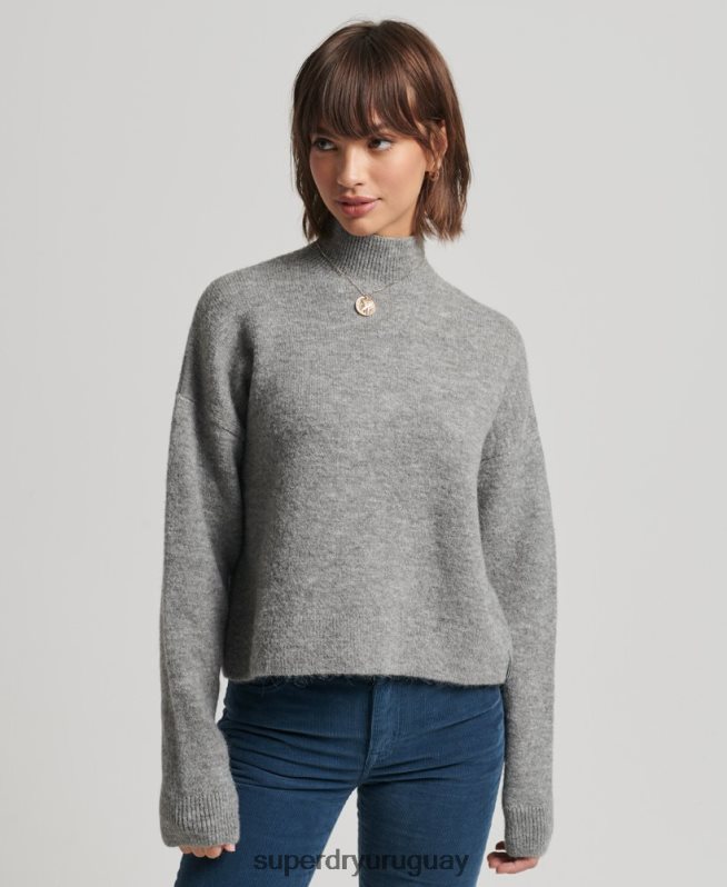 uy Superdry mujer suéter vintage esencial con cuello alzado gris claro DT2N8Z6630 ropa