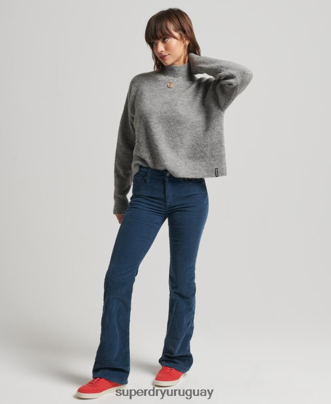 uy Superdry mujer suéter vintage esencial con cuello alzado gris claro DT2N8Z6630 ropa
