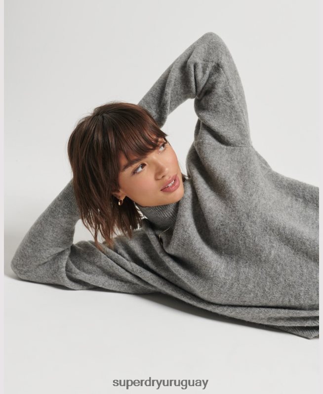 uy Superdry mujer suéter vintage esencial con cuello alzado gris claro DT2N8Z6630 ropa