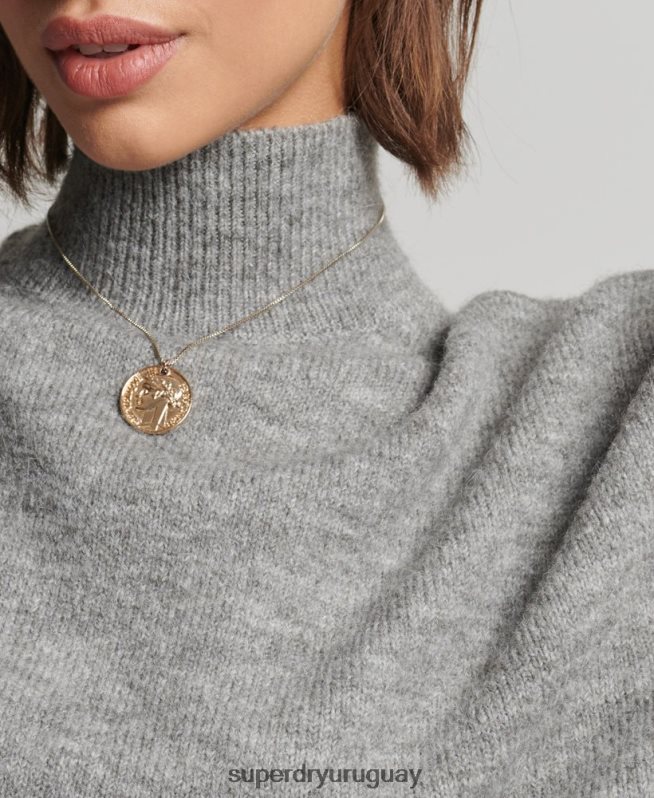 uy Superdry mujer suéter vintage esencial con cuello alzado gris claro DT2N8Z6630 ropa