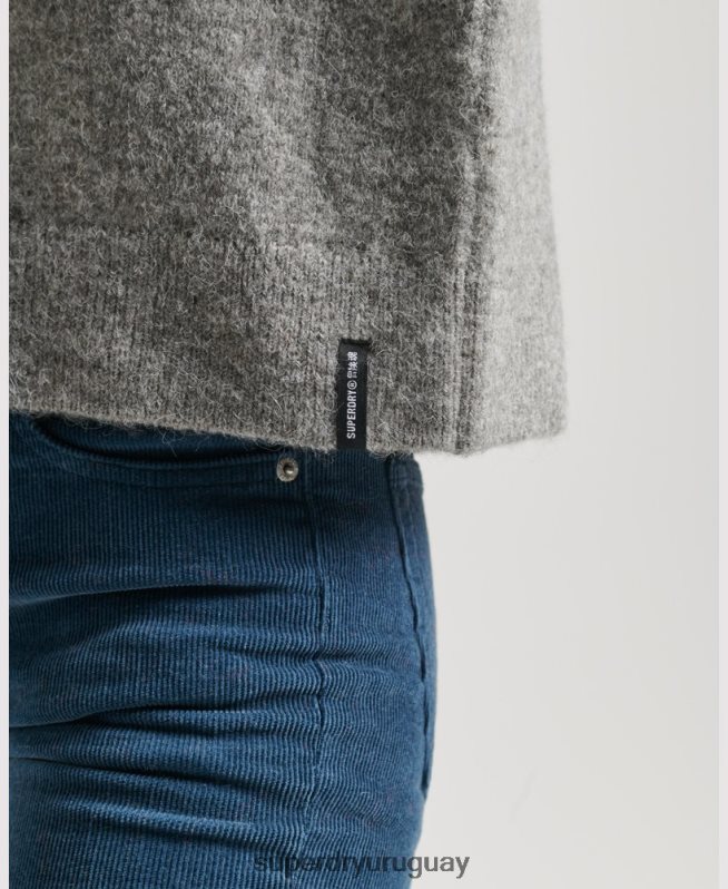 uy Superdry mujer suéter vintage esencial con cuello alzado gris claro DT2N8Z6630 ropa