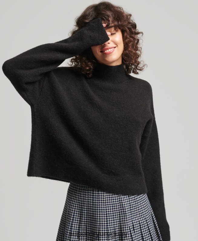 uy Superdry mujer suéter vintage esencial con cuello alzado negro DT2N8Z6531 ropa