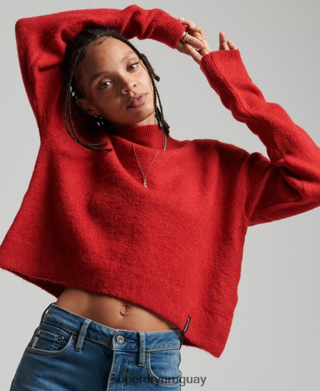 uy Superdry mujer suéter vintage esencial con cuello alzado rojo DT2N8Z3987 ropa