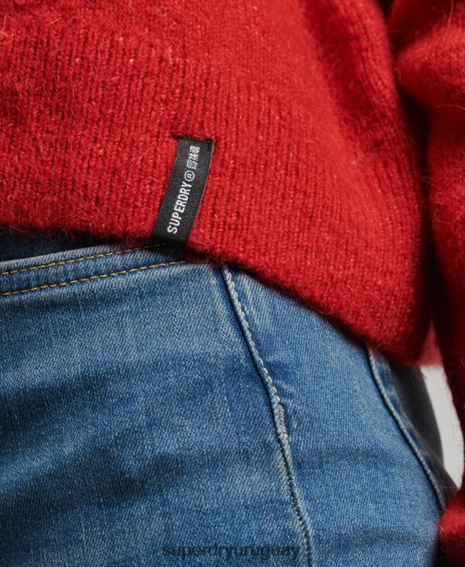 uy Superdry mujer suéter vintage esencial con cuello alzado rojo DT2N8Z3987 ropa