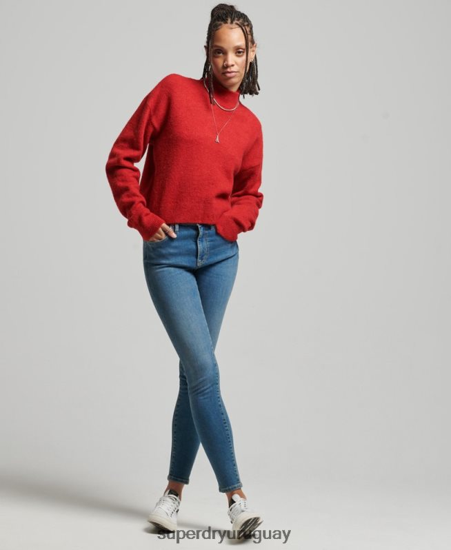 uy Superdry mujer suéter vintage esencial con cuello alzado rojo DT2N8Z3987 ropa
