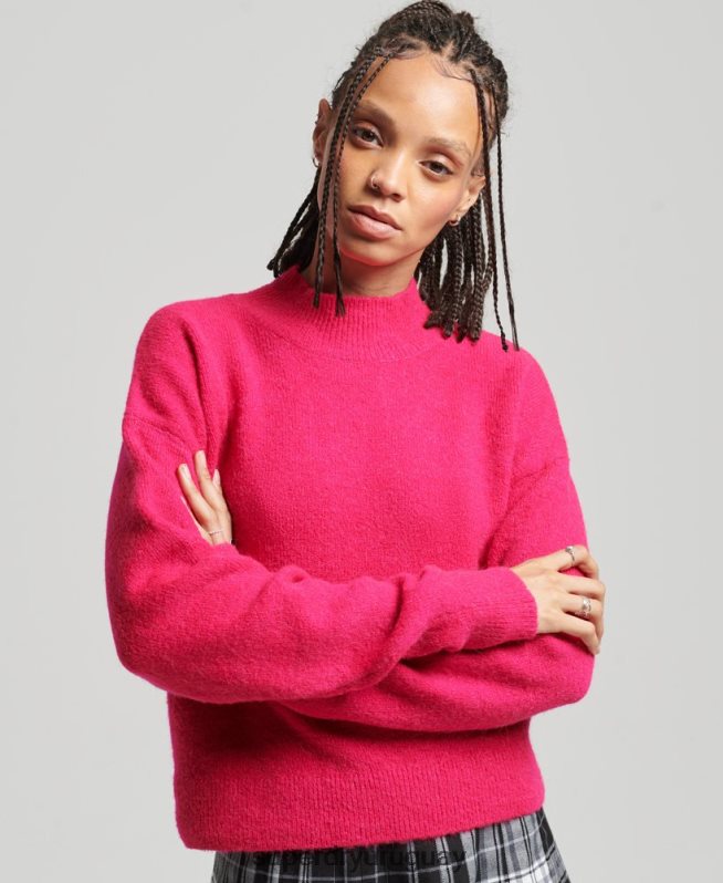uy Superdry mujer suéter vintage esencial con cuello alzado rosa DT2N8Z3997 ropa