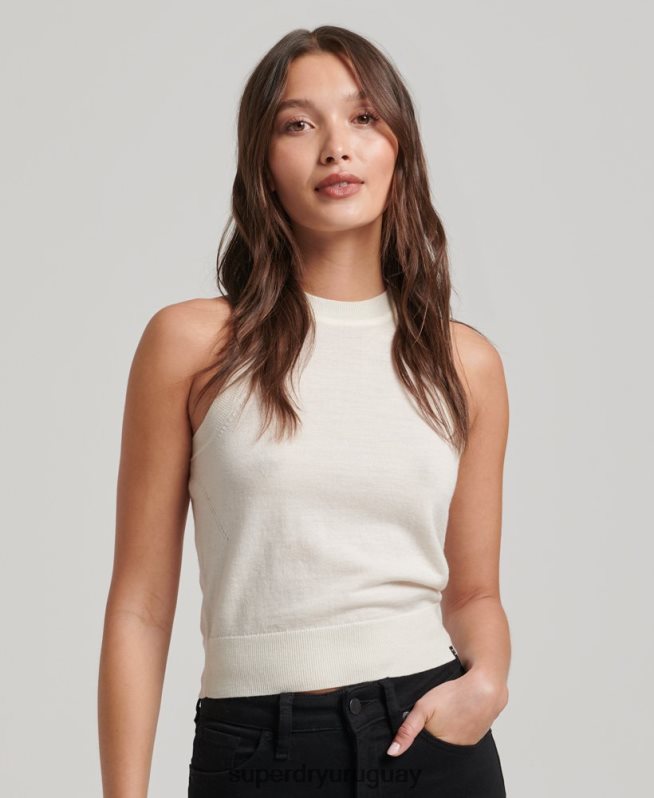 uy Superdry mujer top de punto con cuello redondo en merino blanco DT2N8Z2936 ropa