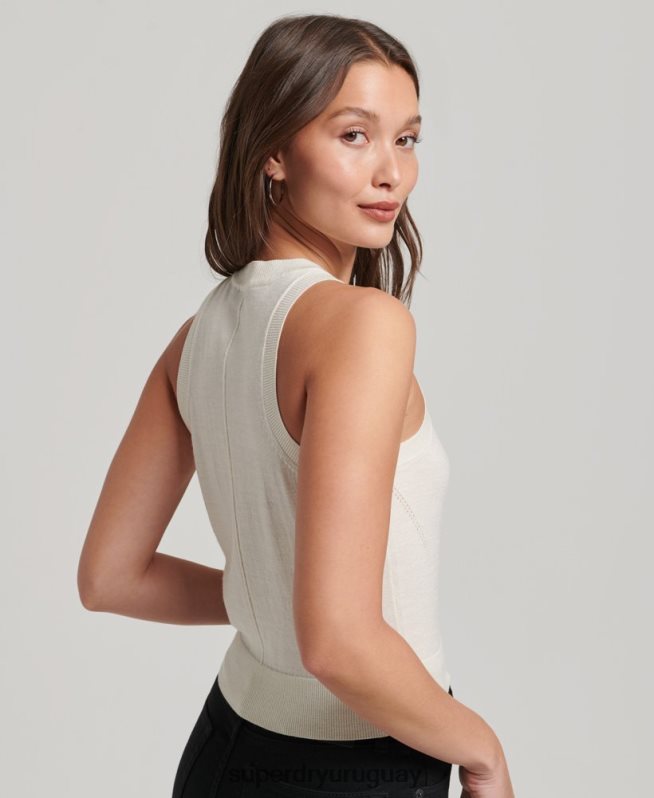 uy Superdry mujer top de punto con cuello redondo en merino blanco DT2N8Z2936 ropa